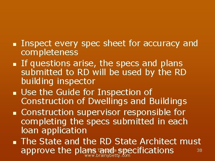 n n n Inspect every spec sheet for accuracy and completeness If questions arise,