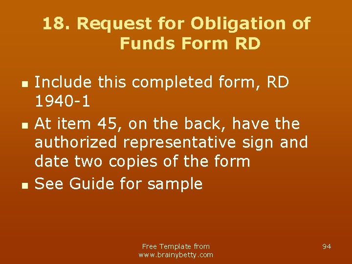 18. Request for Obligation of Funds Form RD n n n Include this completed