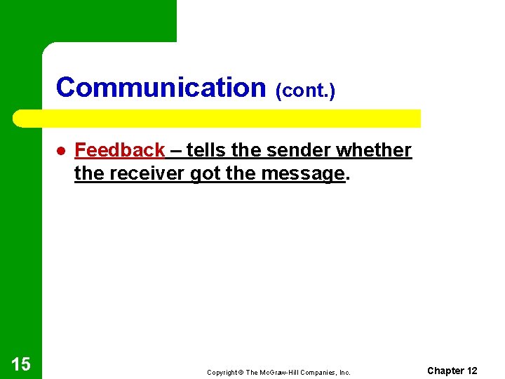 Communication (cont. ) l 15 Feedback – tells the sender whether the receiver got