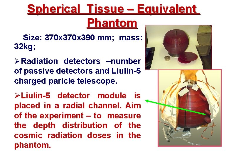 Spherical Tissue – Equivalent Phantom Ø Size: 370 x 390 mm; mass: 32 kg;