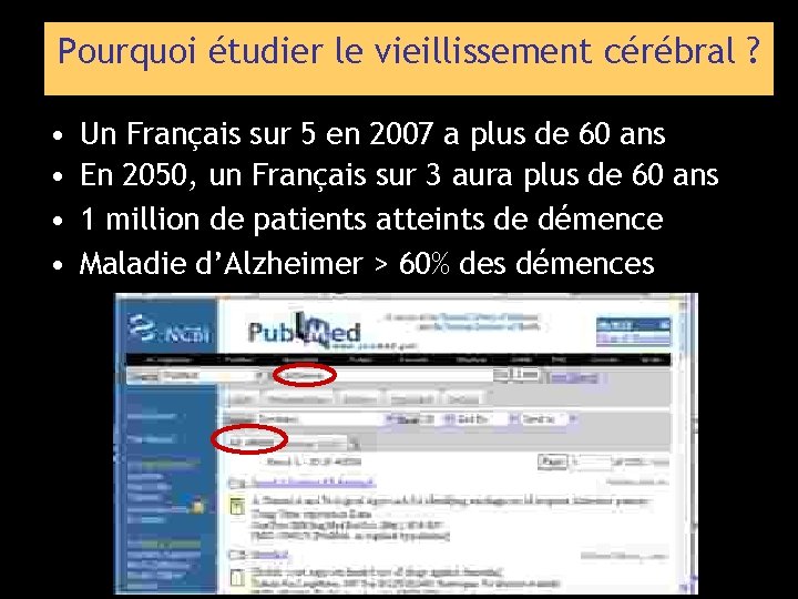 Pourquoi étudier le vieillissement cérébral ? • • Un Français sur 5 en 2007