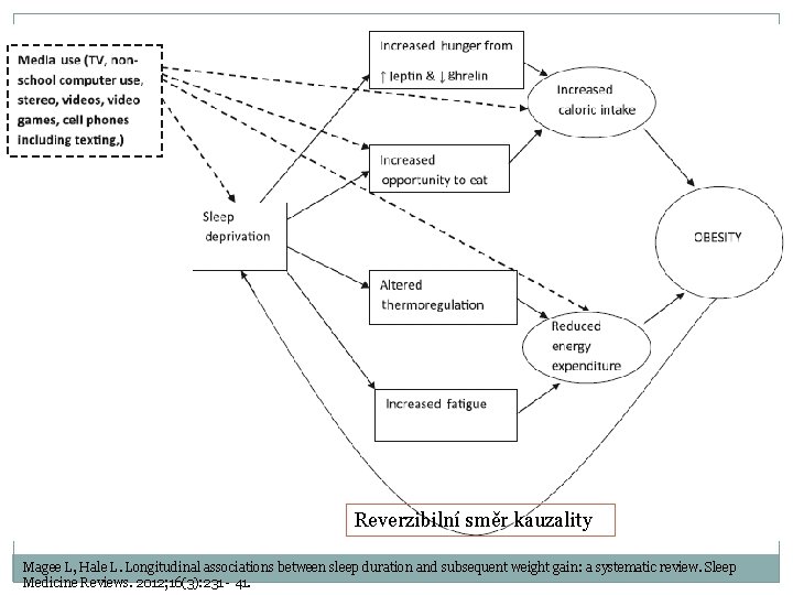 Reverzibilní směr kauzality Magee L, Hale L. Longitudinal associations between sleep duration and subsequent