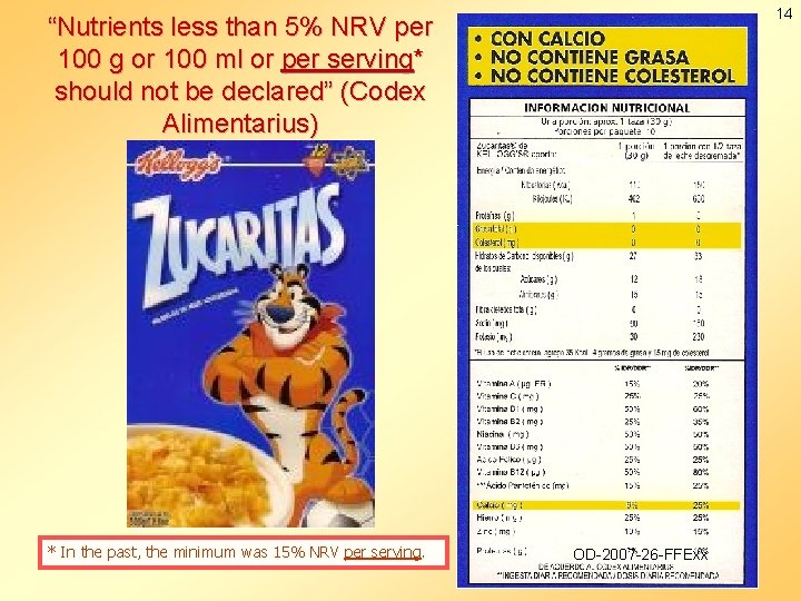 14 “Nutrients less than 5% NRV per 100 g or 100 ml or per