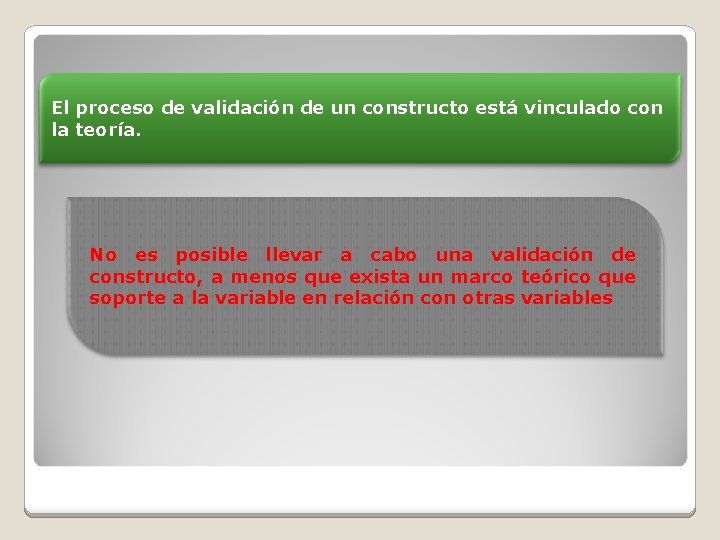 El proceso de validación de un constructo está vinculado con la teoría. No es