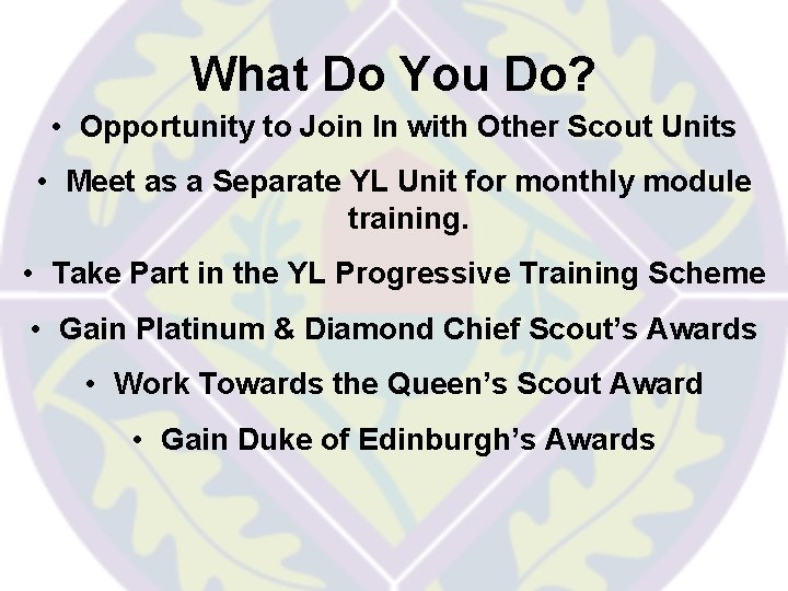 What Do You Do? • Opportunity to Join In with Other Scout Units •