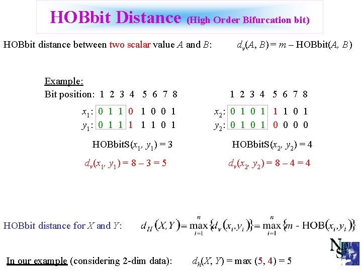 HOBbit Distance (High Order Bifurcation bit) HOBbit distance between two scalar value A and