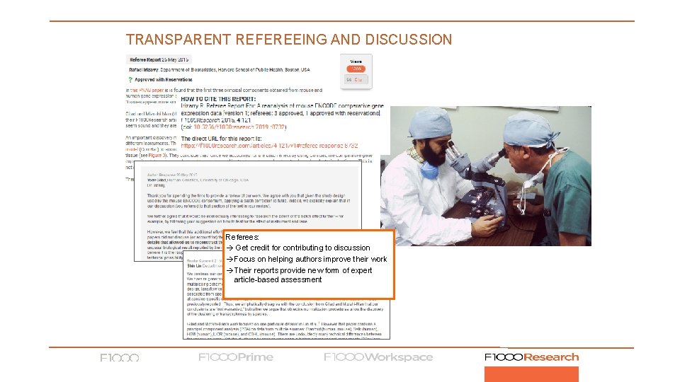 TRANSPARENT REFEREEING AND DISCUSSION http: //f 1000 research. com/articles/4 -121 Referees: Get credit for