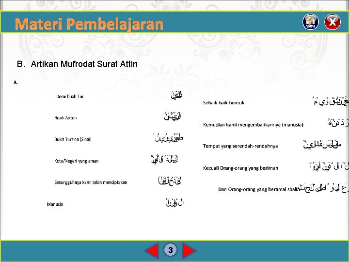 Materi Pembelajaran B. Artikan Mufrodat Surat Attin 3 