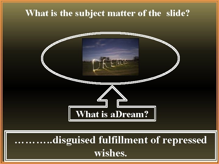 What is the subject matter of the slide? What is a. Dream? ………. .