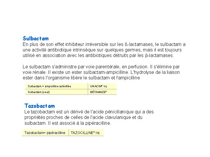 Sulbactam En plus de son effet inhibiteur irréversible sur les ß-lactamases, le sulbactam a