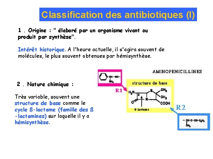 Classification des antibiotiques (I) 1. Origine : " élaboré par un organisme vivant ou