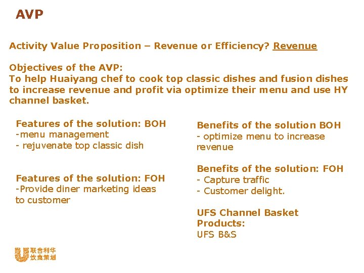 AVP Activity Value Proposition – Revenue or Efficiency? Revenue Objectives of the AVP: To