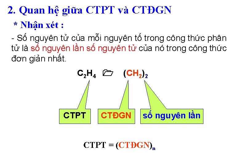 2. Quan hệ giữa CTPT và CTĐGN * Nhận xét : - Số nguyên