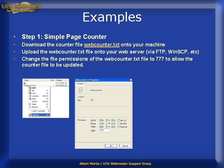 Examples • Step 1: Simple Page Counter • • • Download the counter file