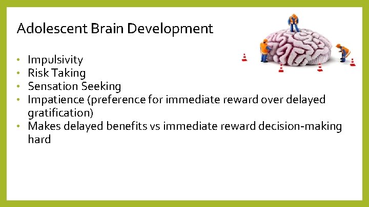 Adolescent Brain Development Impulsivity Risk Taking Sensation Seeking Impatience (preference for immediate reward over