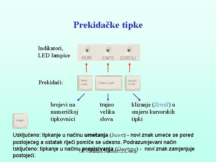 Prekidačke tipke Indikatori, LED lampice Prekidači: brojevi na numeričkoj tipkovnici trajno velika slova klizanje