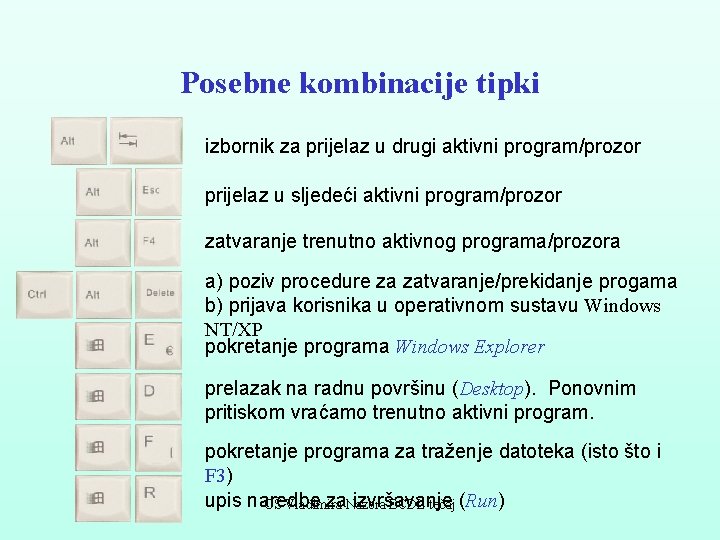 Posebne kombinacije tipki izbornik za prijelaz u drugi aktivni program/prozor prijelaz u sljedeći aktivni