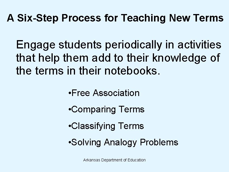 A Six-Step Process for Teaching New Terms Engage students periodically in activities that help A Six-Step Process for Teaching New Terms Engage students periodically in activities that help