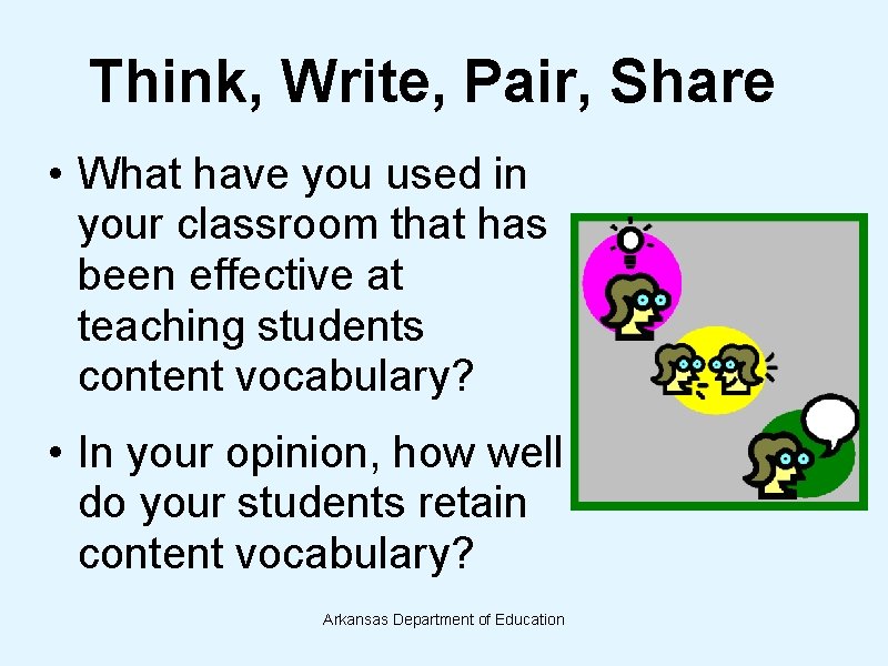 Think, Write, Pair, Share • What have you used in your classroom that has Think, Write, Pair, Share • What have you used in your classroom that has