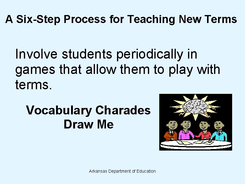 A Six-Step Process for Teaching New Terms Involve students periodically in games that allow A Six-Step Process for Teaching New Terms Involve students periodically in games that allow