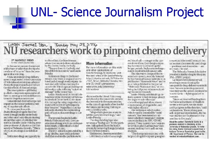 UNL- Science Journalism Project Scientists Writers 