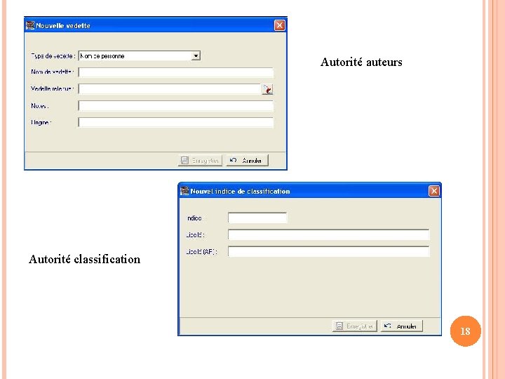 Autorité auteurs Autorité classification 18 