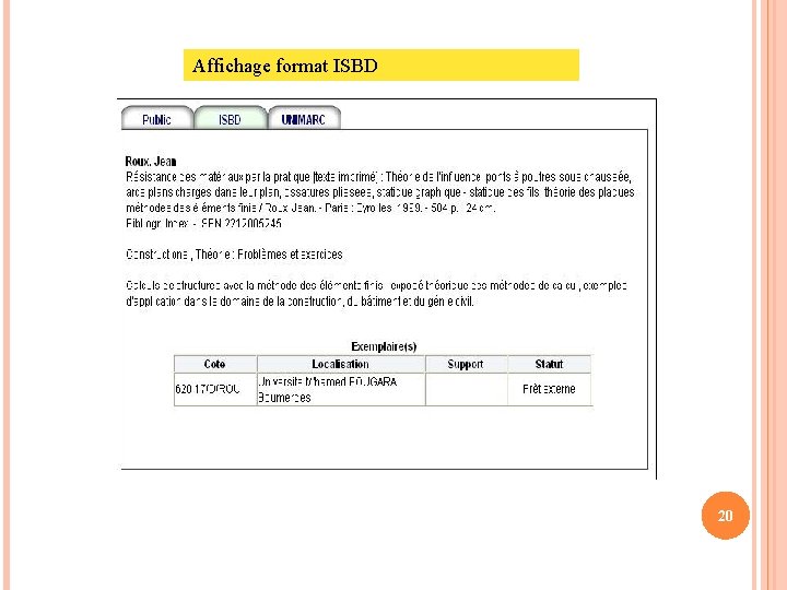 Affichage format ISBD 20 