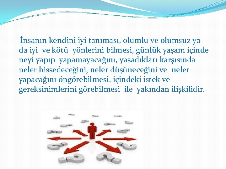  İnsanın kendini iyi tanıması, olumlu ve olumsuz ya da iyi ve kötü yönlerini