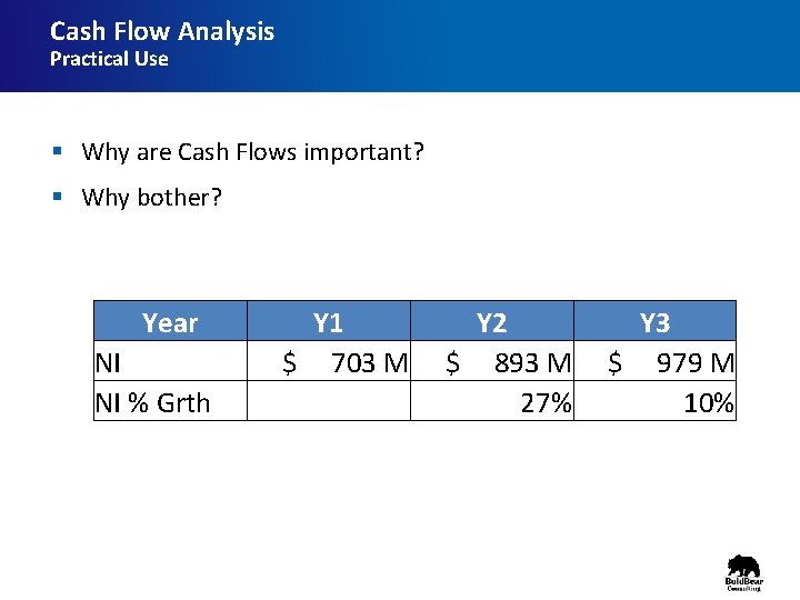 Cash Flow Analysis Practical Use § Why are Cash Flows important? § Why bother?
