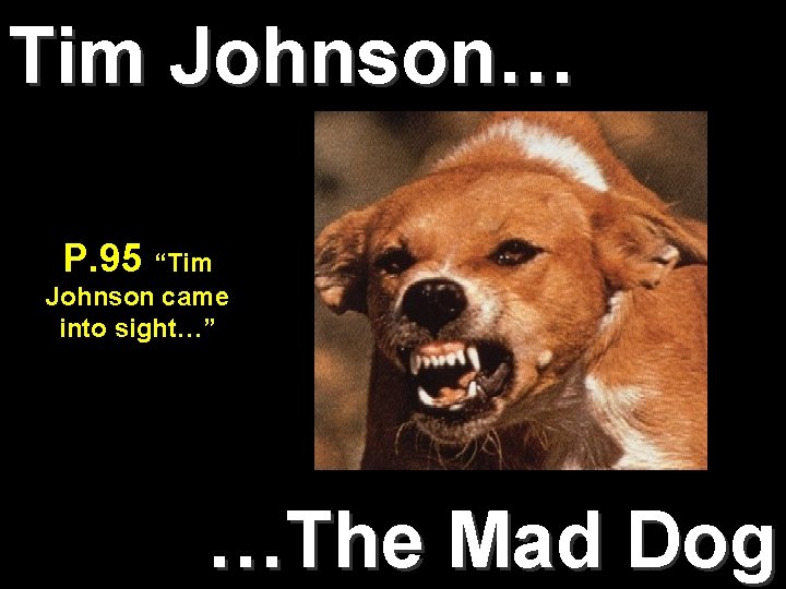 Tim Johnson… P. 95 “Tim Johnson came into sight…” …The Mad Dog 