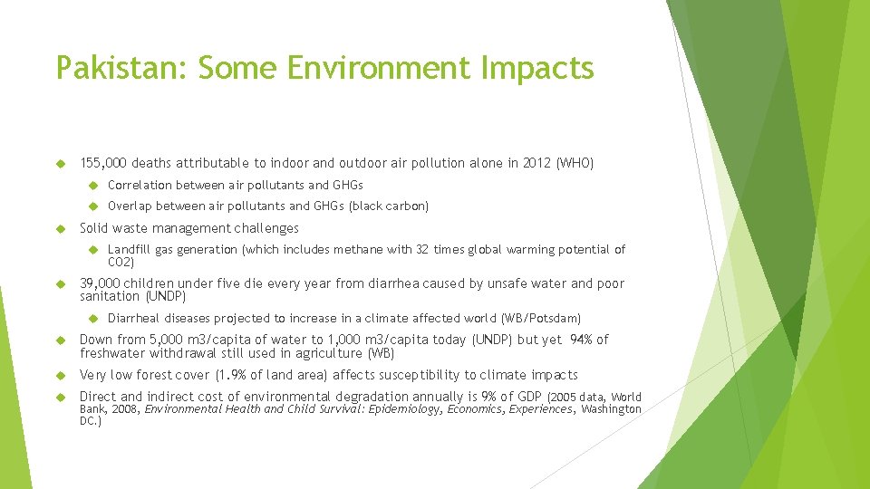 Pakistan: Some Environment Impacts 155, 000 deaths attributable to indoor and outdoor air pollution