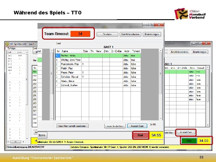 Während des Spiels – TTO Ausbildung "Elektronischer Spielbericht" 83 