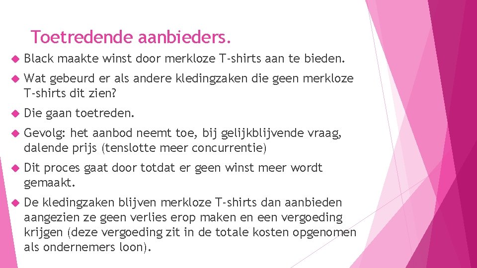 Toetredende aanbieders. Black maakte winst door merkloze T-shirts aan te bieden. Wat gebeurd er