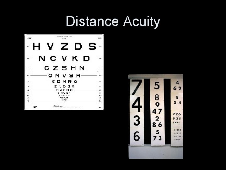 Distance Acuity • Photo of ETDRS • Photo of Feinbloom 