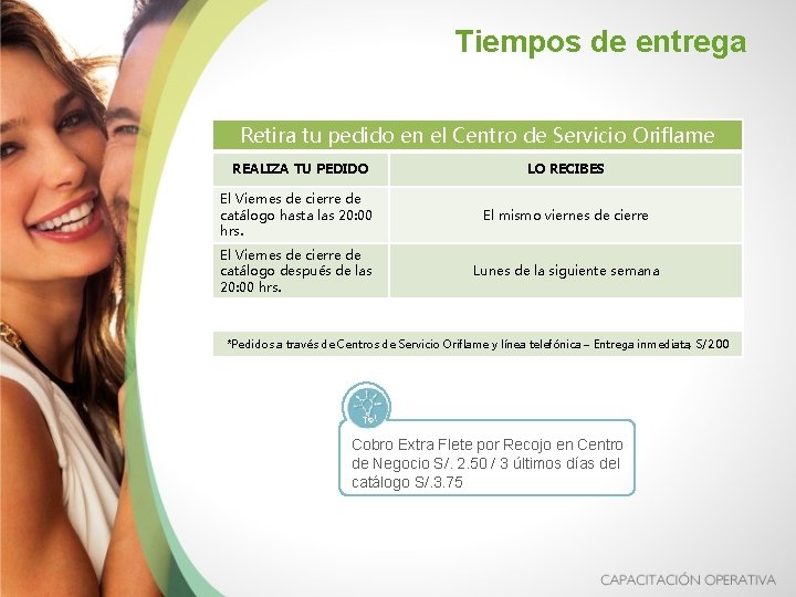 Tiempos de entrega Retira tu pedido en el Centro de Servicio Oriflame REALIZA TU