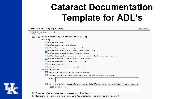 Cataract Documentation Template for ADL’s 