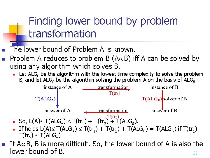 Finding lower bound by problem transformation n n The lower bound of Problem A