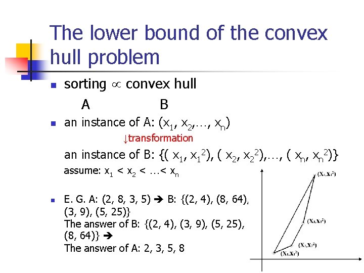 The lower bound of the convex hull problem n n sorting convex hull A