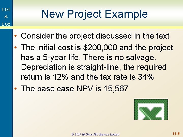 LO 1 & New Project Example LO 2 • Consider the project discussed in