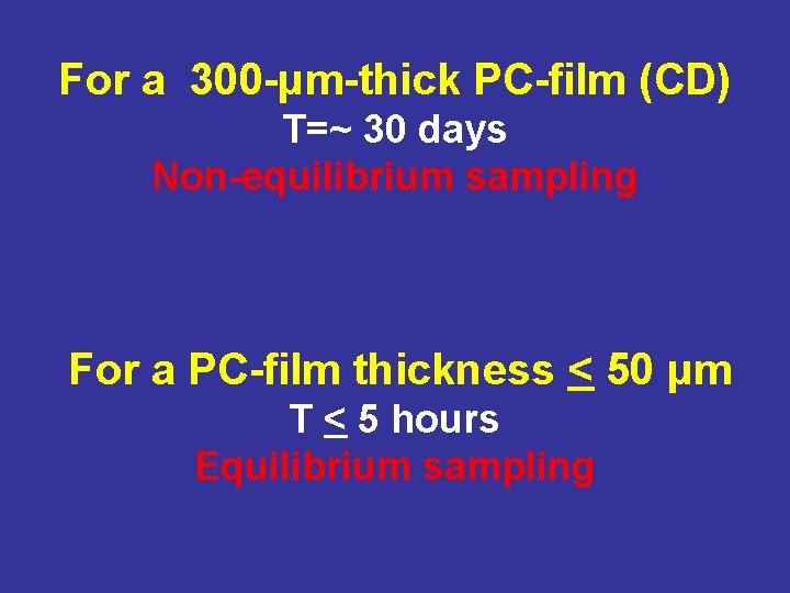 For a 300 -μm-thick PC-film (CD) T=~ 30 days Non-equilibrium sampling For a PC-film