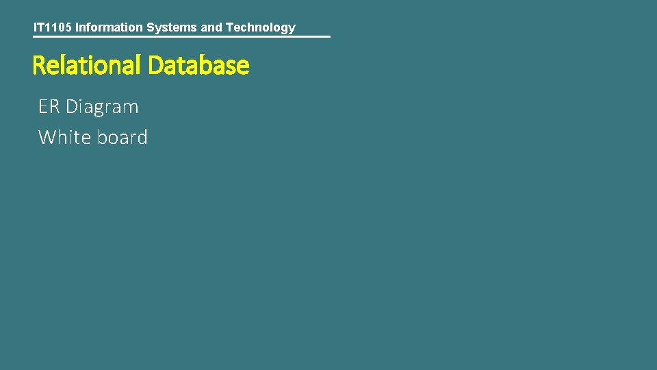 IT 1105 Information Systems and Technology Relational Database ER Diagram White board 