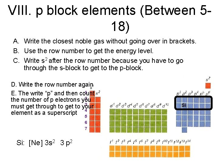 VIII. p block elements (Between 518) A. Write the closest noble gas without going