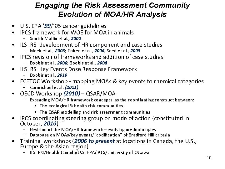 Engaging the Risk Assessment Community Evolution of MOA/HR Analysis • U. S. EPA ’