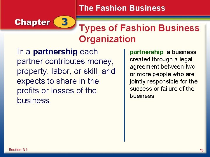 The Fashion Business Types of Fashion Business Organization In a partnership, each partner contributes