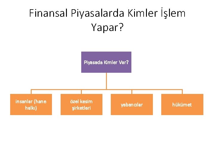 Finansal Piyasalarda Kimler İşlem Yapar? Piyasada Kimler Var? insanlar (hane halkı) özel kesim şirketleri