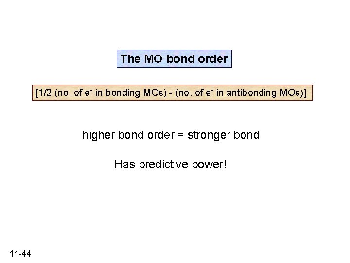 The MO bond order [1/2 (no. of e- in bonding MOs) - (no. of