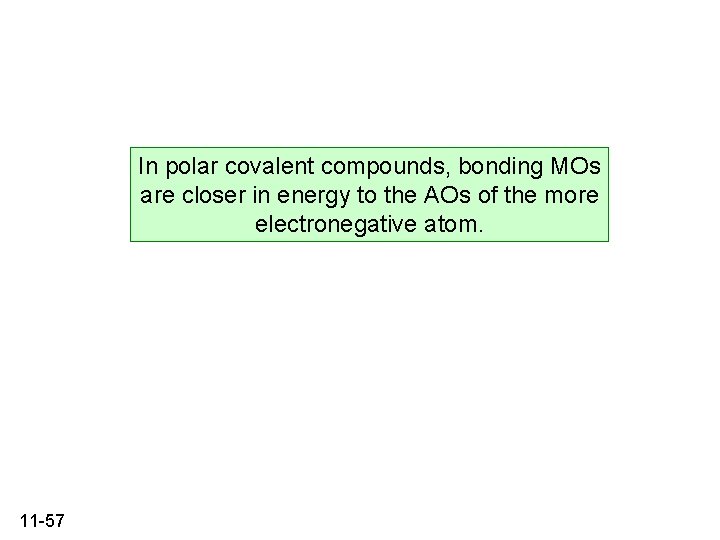 In polar covalent compounds, bonding MOs are closer in energy to the AOs of