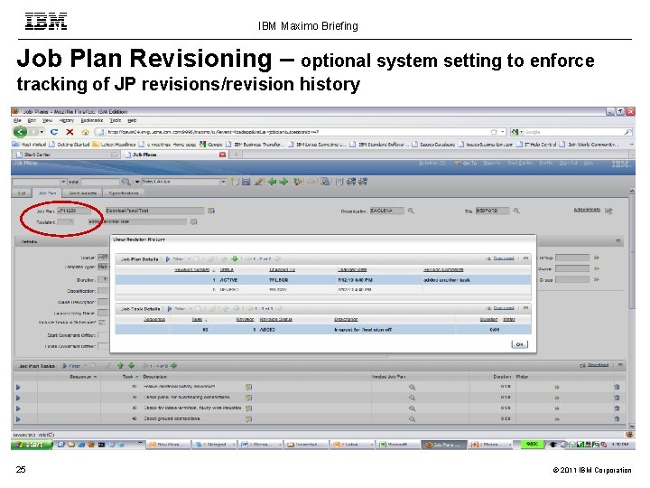IBM Maximo Briefing Job Plan Revisioning – optional system setting to enforce tracking of