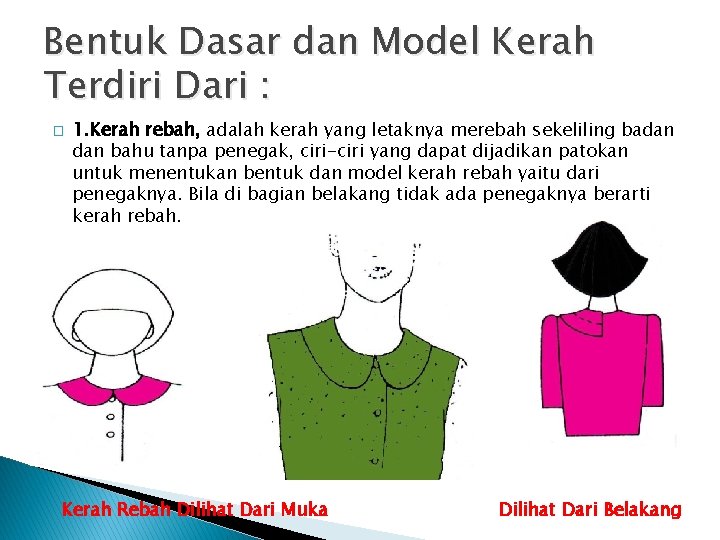 Bentuk Dasar dan Model Kerah Terdiri Dari : � 1. Kerah rebah, adalah kerah