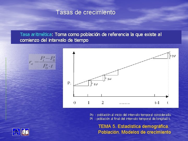 Tasas de crecimiento Tasa aritmética: Toma como población de referencia la que existe al